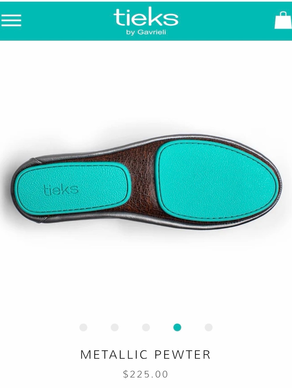 Tieks Metallic Pewter Ballet Flat with Teal Soles - Picture 4 of 14